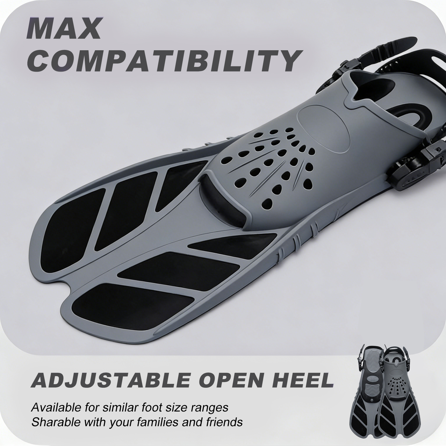 Swim Fin Short Blade - Snorkel Fins Adjustable Buckles Swim Flipper